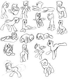 some cartoon character sketches from the animated movie, my little pony and his friends are all drawn