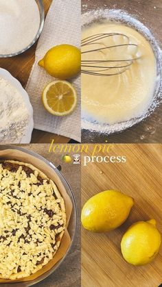 lemons, flour, and other ingredients are shown in three separate images to show the process