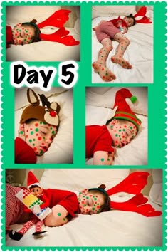 a collage of photos with the words day 5 written on them and an image of a baby laying in bed