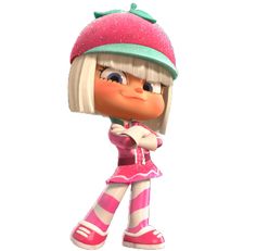 an image of a cartoon character in pink and white striped pants with a green hat