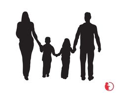 a family walking down the street with their hands in each other's pockets, silhouetted against a white background