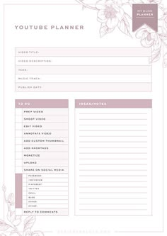 a pink and white floral printable planner