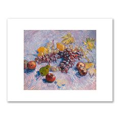 an oil painting of fruit on a table