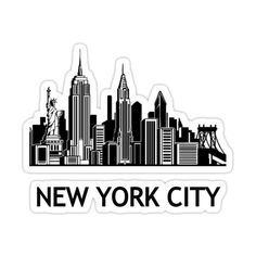 the new york city skyline sticker is shown in black and white, on a white background