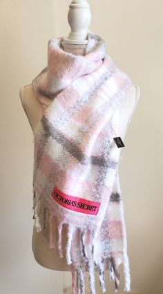 Brand new with tags...Victorias Secret soft pink neck scarf...about 80 inches long. Soft fuzzy scarf with bottom fringe and Victorias Secret logo in velour letters. ❄️ Happy shopping! ❄️ Fuzzy Scarf, Chunky Scarf, Xmas List, Chunky Scarves, Long Fringe, Long Fringes, Pink Scarves, Gray Plaid, Neck Scarf