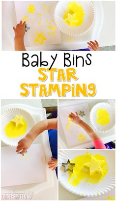 a collage of photos showing how to make star stamps for baby - bins