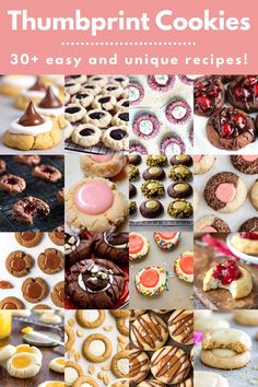 there are many different types of cookies on the table with text overlay that says, 30 + easy and unique recipes