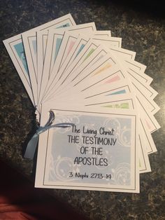 a bunch of cards with the words the living christ and the testimony of the apostles