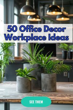 Industrial Chic Concrete Planters in a Home Office Small Office Decoration Ideas, Decorating My Office At Work Ideas, Decor Ideas For Office At Work, Financial Office Decor, Make Office Decor, Courthouse Office Decor, Fun Office Decor Ideas, Office Space With Plants, Work Office Decor Professional Men