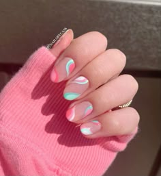 Cute Nails Summer Almond, Vibrant Summer Nails Almond, Cute Nail Designs For Teens, Summer Nails For Teens, Summer Nails Preppy, Preppy Nail Ideas, Preppy Summer Nails, Slay Nails, Nike Nails