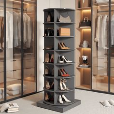 a walk in closet filled with lots of shoes