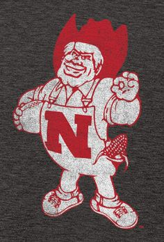 a red and white cartoon character holding a baseball bat in his right hand, with the letter n on it's chest