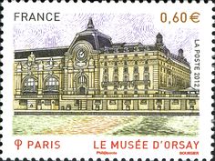 a postage stamp with an image of a building on the front and side of it