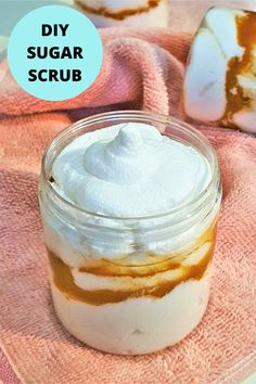 Easy whipped soap sugar scrub recipe that anyone can make in about 20 min. This foaming DIY sugar scrub recipe is whipped soap based, so it cleans the skin and exfoliates at the same time. I like using it instead of a shower gel for a smooth and glowing skin. Learn how to make sugar scrub and never buy one again. DIY Body Scrub Recipe #diysugarscrub Sugar Wax Recipe Diy, Sugar Wax Recipe, Scrub Recipe Diy, Diy Sugar Scrub, Bio Products, Scrub Homemade