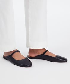 The Greta Ballet Flat Mule | Madewell Madewell Mules, Everyday Flats, Work Flats, Mule Shoes, Flat Mules, All Black Everything, Slip On Mules, Women's Flats, Ballet Flat