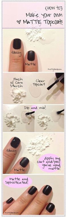 How to make your own Matte Nail Polish - while I wouldn't personally wear black polish, this is pretty cool! Matte Nail Polish, Manicure Tips, Diy Nail Art, Tutorial Diy, Manicure E Pedicure, Matte Nails, Nail Tutorials