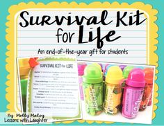 the survival kit for life is in front of a notepad with an image of bottles and