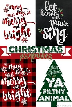 four christmas cards with hand lettering on them