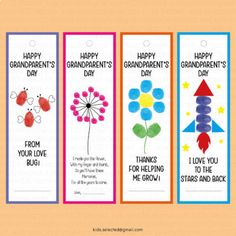 four bookmarks with different designs on them, each one has an arrow and flowers