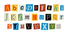 the letters are made up of different colors and sizes, including one for each letter