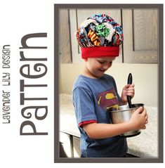 a young boy is holding a pot and wearing a red bandana over his head