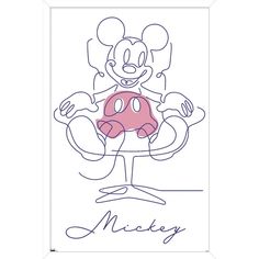 a drawing of mickey mouse with the word mickey on it's chest and hands