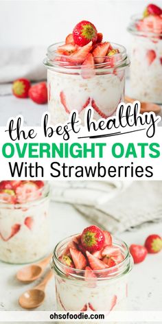 Text reads the best Healthy Overnight Oats with Strawberries