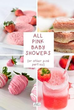 Diy Pink Desserts, Pink Shower Food Ideas, Pink And White Food Ideas, Pink Color Food Ideas, Easy Pink Foods For Party, Baby Shower Sweets Table Girl, Pink Brunch Food Ideas, Pink Finger Foods For Party, Pink Themed Appetizers