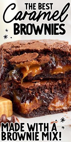 the best caramel brownies made with a browned mix