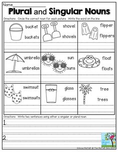 a worksheet with words and pictures to help students learn how to write the word singular