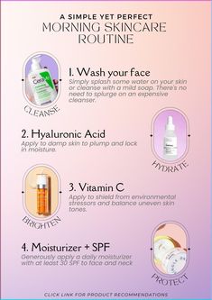 Follow the link for product recommendations based on price and skin concern. A simple, easy-to-follow morning skin care routine for hydrated and protected skin. #skincare #serum #facial #antiaging #spf #hydrate #moisturize Face Depuffing, Remedies For Poison Ivy, Sensitive Skin Routine, Morning Skin Routine, Soothing Face Mask, Glowing Skin Secrets, Morning Skincare Routine, Antiaging Skincare Routine, Serum Facial