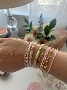 #bracelet #stack #girly #jewelry Evry Jewels Bracelet Stack, Bracket Stack Ideas, Cute Bracelet Stacks, Self Made Bracelets, Pretty Stacks, Bracelet Stack Ideas, Bracelet Business, Jewelry Stack