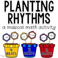 Perfect for workstations, this planting rhythm activity requires your students to use their rhythmic math skills.  Students add the rhythmic values  on each flower.  They then place the flower in the correct flower pot to match the total number of beats.  All rhythmic flowers equal 4, 5, or 6, beats. Color and black/white version are both included.   Rhythmic concepts included: Quarter note Quarter rest Paired eighth notes Single eighth notes Single eight rest Sixteenth notes Sixteenth note rest Benefits Of Music, Teacher Career, Spring Music