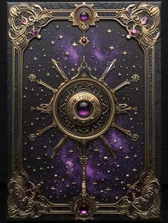 an intricate gold and purple artwork with stars