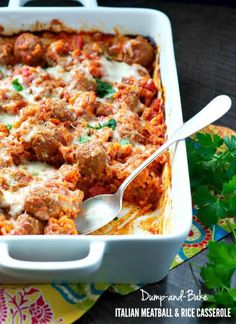 a casserole dish with meatballs and cheese