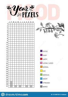 a printable planner with the words, year in pixels and an image of a tree