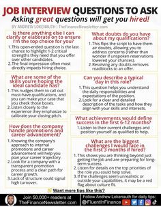 a job interview question sheet with the words, job interview questions to ask