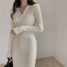 Product DescriptionEco-chic Knit Sweater Dress: Effortlessly elegant for parties. Sustainable style with a slim silhouette. Stay warm, look fabulous, feel good. Bodycon Dress Casual, Bodycon Casual, White Bodycon, Long Sweater Dress, Womens Knit Dresses, Women Long Sleeve Dress, Estilo Chic, Midi Sheath Dress, Long Sleeve Sweater Dress