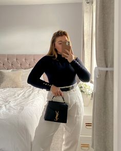 Black And White Ootd, Petite Curvy Fashion, White Ootd, Petite Curvy, Black Long Sleeve Top, Petite Outfits, Gold Buttons, Curvy Fashion