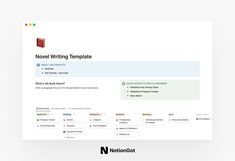 the novel writing template is displayed in this screenshote image, it shows an open book page