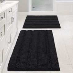 PRICES MAY VARY. ULTRA THICK: 2 Piece Set. These bath rugs are passed GLOBAL RECYCLED STANDARD certificate. Compare the normal quality 1350g/sm, this plush chenille carpet set is more thick and bushy, quality up to 2000g/sm weight, thus make the bath mats amazing soft and cozy like a comfortable quilt protector for your feet EXTRA ABSORBENT: These upgraded luxurious shag rugs can soak up the water and keep your floor dry like a giant sponge, making your feet feel the ultimate luxury enjoyment, s Black Rug Bathroom, Black Bathroom Rugs, Bathroom Mats Decor Bath Rugs, Black Bathroom Mat, Black Bathroom Rug, Black Bath Mat, Chenille Bath Mat, Bedroom Mat, Rugs For Bathroom