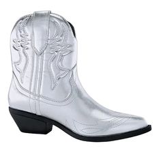 * Soda Women Cowgirl Cowboy Western Stitched Ankle Boots Pointy Toe Short Booties Rigging-S * Easy To Put On With Slip-On Style, Very Comfortable Boots With A Small Short Heel * Heel Height: 1.75" || Shaft Length: 9" (Approx) * This Style Runs True To The Size. * Style Name: Rigging-S * Color: Metallic Silver Boots * Material: Mad Made Faux Leather * Brand Name: Soda Shoes Soda Boots, Leather Combat Boots Women, Ankle Boots Pointed Toe, Short Booties, Leopard Print Booties, Silver Boots, Soda Shoes, Leather Biker Boots, Womens Riding Boots