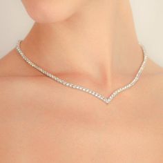 Eternal V Line Necklace – CARAT* London US Wedding Necklace Simple, Silver Prom Jewelry, Formal Necklace, Diamond Necklace Wedding, Diamond Necklace Simple, Prom Necklaces, Formal Jewelry, Evening Jewelry, V Line