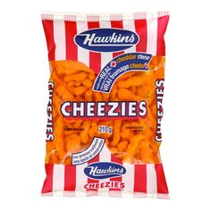 cheezies are packed in a bag on a white background