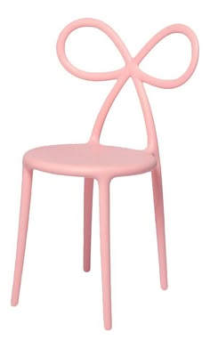 a pink chair with a bow on the back