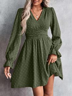 Ruched Waist Dress, Dress With Ruffle Sleeves, Drop Shoulder Cardigan, Coachella Dress, Shirred Dress, Aline Dress, Looks Chic, Vestido Casual