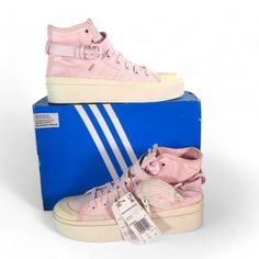 Brand: Adidas Nizza Bonega Mid 'Almost Pink' Casual Sneakers Hq9842 Gender: Women's Color: Almost Pink/Almost Pink/Off White Size: Us 7.5 Uk 6 Eu 39 1/3 Condition: These Shoes Are New With Tags And Box Condition. The Collar, Heels, And Soles Are In Great Shape. Pleaser Refer To All Photos. Shipping Time: Your Item Ships Within 1 Business Day. Step Up Your Sneaker Game With The Adidas Nizza Bonega Mid 'Almost Pink' Casual Sneakers. These Stylish Pink Sneakers Feature A Pouch On The Side For Added Boxing Conditioning, Pink Sneakers, Sneaker Games, Pink Adidas, Heel Boots, High Heel Boots, The Streets