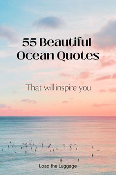 55 Beautiful ocean quotes that will inspire you.  Image is little birds in the calm ocean at sunset Ocean Quotes Love, Sea Beach Quotes, Ocean Soul Quotes, Quotes About The Ocean And Love, I Love The Ocean Quotes