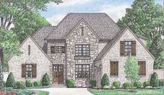 this is an artist's rendering of the front elevation of these european house plans