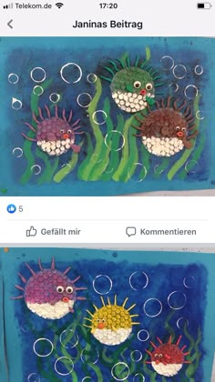 two paintings with different colors and designs on them